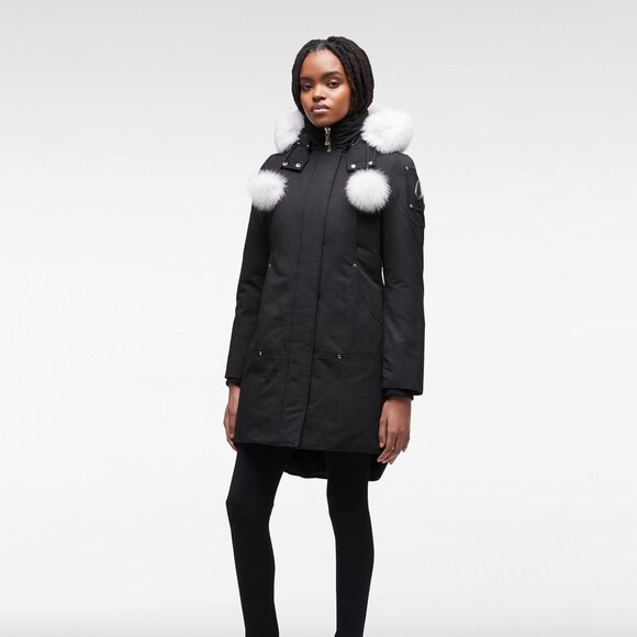 Moose Knuckles Black Parka With White Fox Fur NWT - Picture 1 of 14